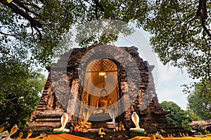 Thai Buddha statue with cobra snake statue guardians