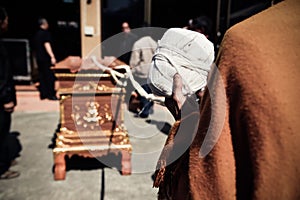 Thai buddhism monk religious prayingl for the cremation. The cor