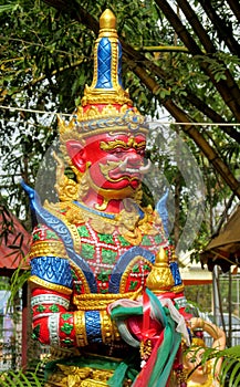Thai Buddhist Temple Guardian Giant Suriyaphob red statue