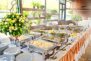 Thai buffet dinner at the beautifully arranged wedding