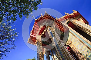 Thai building temple and flowers