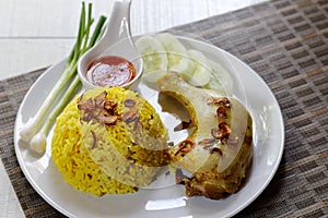 Thai chicken biryani with Yellow Rice khao mok gai photo