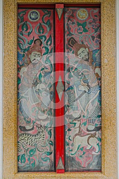 Thai and chinese art paint mural on multi colors door