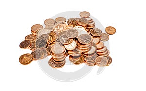 Thai copper coins on white background.