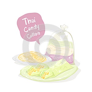 Thai cotton candy burrito pancake  Roti Sai Mai vector isolated on white background.