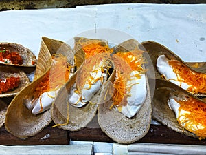 Thai Crispy Pancake with Whipped cream and golden threads