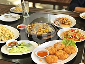 Thai cuisine foods in the returant , food travel concept