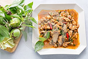 Thai cuisine spicy pork salad, Moo Nam Tok.
