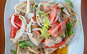 Thai cuisine spicy pork salad, Yum Moo Yor