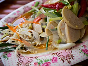 Thai cuisine spicy pork salad or Yum Moo Yor