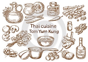 Thai cuisine. Tom yum kung ingredients