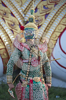 Thai culture dancing art in masked khon. Tosakan, the main character in the Ramayana poem