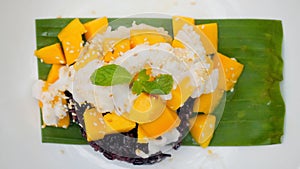 Thai culture with a top view of mango sticky rice