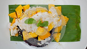 Thai culture with a top view of mango sticky rice