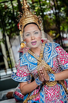 Thai Dancers at Erawan Shrine, A Hindu shrine, Bangkok, Thailand