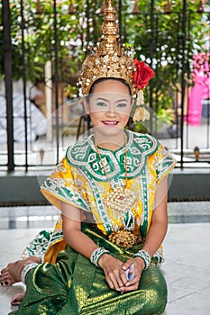 Thai Dancers at Erawan Shrine, A Hindu shrine, Bangkok, Thailand