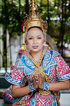 Thai Dancers at Erawan Shrine, A Hindu shrine, Bangkok, Thailand