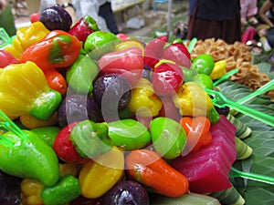 Thai deletable imitation fruits, thailand traditional snack called look choup