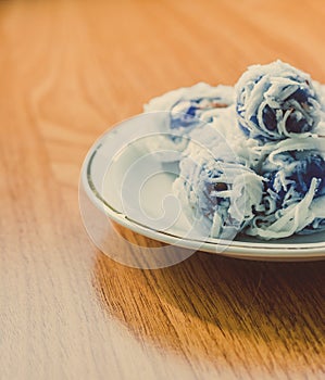 Thai dessert Coconut munchkins in white dish