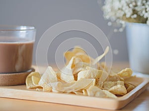 Thai dessert. Dried banana slices coated with sugar