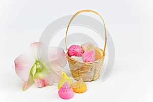 Thai dessert name Aalaw or Alua candy in basket of Thai style.