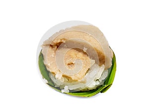 Thai dessert style, Top view of sweet sticky rice with Thai custard. photo