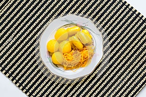 Thai Dessert - Sweet egg floss and egg yoke fudge balls cooked i
