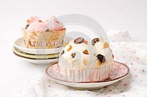 Thai dessert, Thai steamed cup cake or cotton wool cake with fab