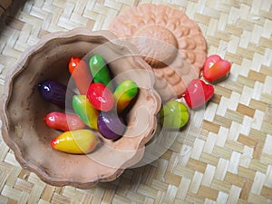 Thai Dessert, Thai Sweet, Ball plated desser in pottery cup.