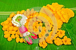 Thai dessert ,thai sweets on the leaf