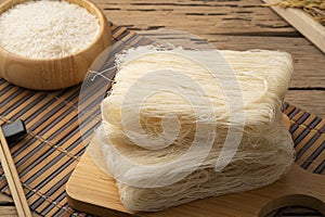 Thai died White Rice Vermicelli on wooden board