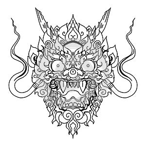 Thai Dragon isolate vector, Line Thai is Thailand Style and Tattoo design.The Naga is a wild animal in Himmapan Forest.