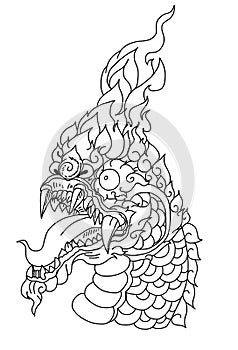 Thai Dragon isolate vector, Line Thai is Thailand Style and Tattoo design.The Naga is a wild animal in Himmapan Forest.