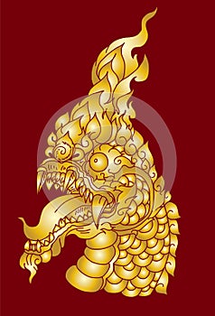 Thai Dragon isolate vector, Line Thai is Thailand Style and Tattoo design.The Naga is a wild animal in Himmapan Forest.