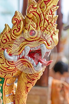 Thai dragon lai thai golden naga in public location san kamphaeng temple in thailand