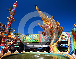 Thai dragon or Naga statue with five heads spray water