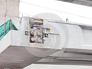 Thai Electric sky train is wait for additional components to connect electric wires in construction site