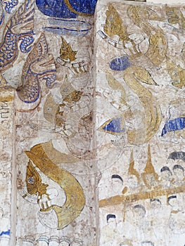 THAI ESARN famous unique myth story mural fresco painting