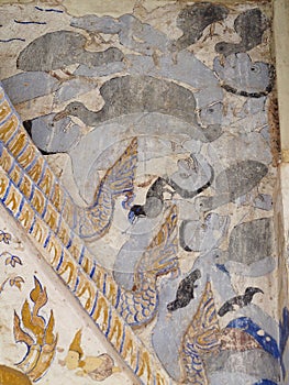 THAI ESARN famous unique myth story mural fresco painting