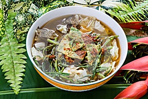 Thai Famous Food, Kaeng Som or Thai sour soup made of tamarind p