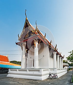 Thai famous old public temple Wat Na Phra Meru Rachikaram in Ayutthaya park, Thailand