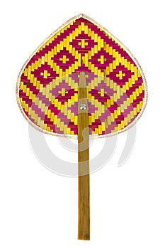 Thai fan made from bamboo, white background, isolated