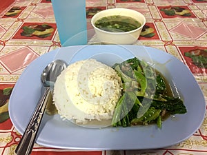 Thai fast food menu with Stir-fried kaled with sun-dried salted