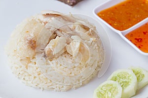 Thai fast food rice steamed with chicken soup