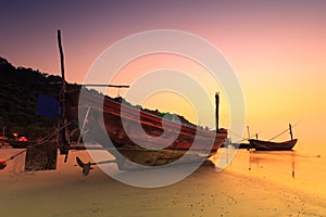 Thai fishing boat in the sunset time.