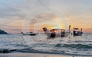 Thai fishing boat used as a vehicle for finding fish in the sea or for the traveler go to other island in the sea