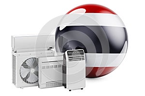 Thai flag with cooling and climate electric devices. Manufacturing, trading and service of air conditioners in Thailand, 3D