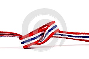 Thai flag ribbon pattern on white background and blank area