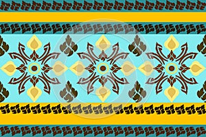 Thai Folk Pattern Style Blue Border Textile Design
