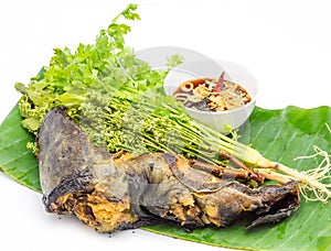 Thai Food,Catfish Grilled and boiled neem with Sweet sauce